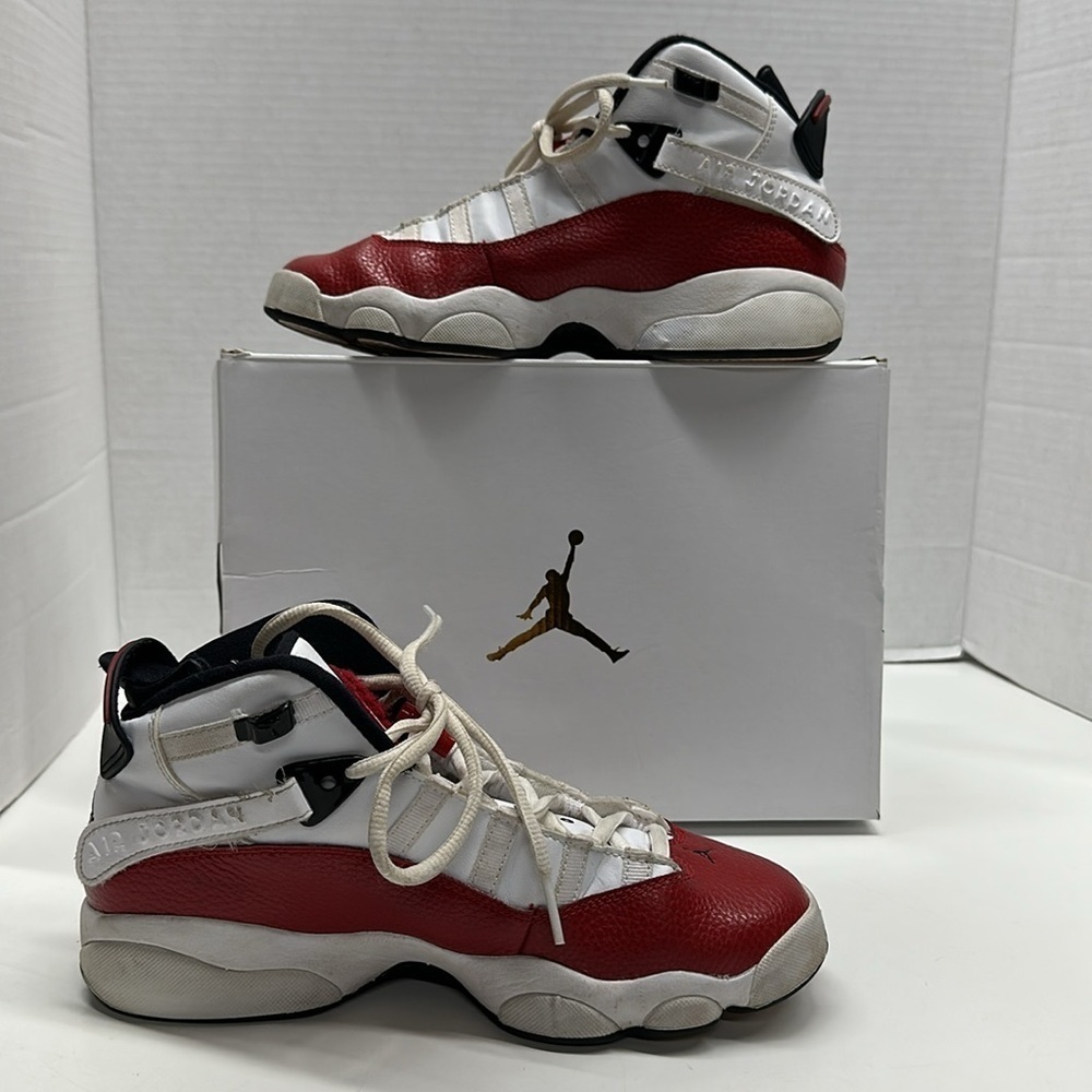 Air Jordan Mid Sneakers Shoes Leather Retro White Red Black Size 7 Youth